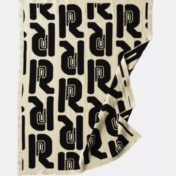 Rabanne H&M HOME Black Logo R Monogram Blanket Throw Wool Cotton 130x170CM